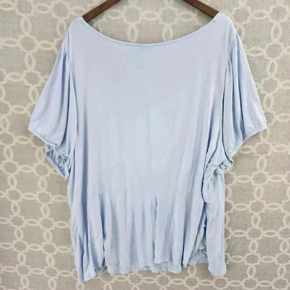 Lane Bryant Sweetheart Neckline Blue Short Sleeve Stretched Blouse 34/36 - Picture 4 of 8